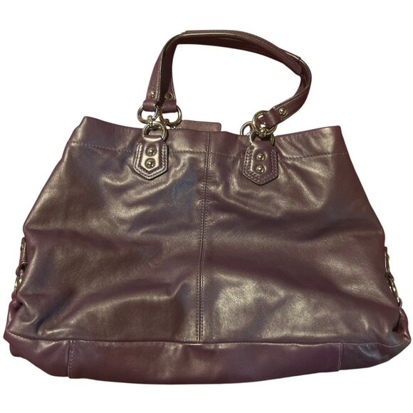 Nice Rare Coach Purse Ashley Gathered Leather Satchel Plum Purple #F19425 - Picture 2 of 12